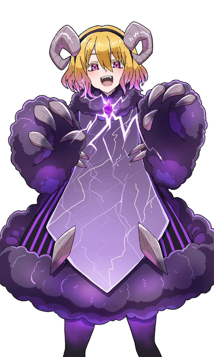 1girl, black_hairband, blonde_hair, claws, don_quixote_(project_moon), dress, e.g.o_(project_moon), electric_screaming_(e.g.o)