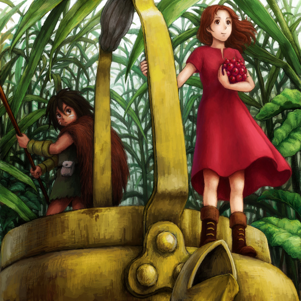 10s, 1boy, 1girl, arrietty, bad_id, bad_pixiv_id, black_eyes, black_hair