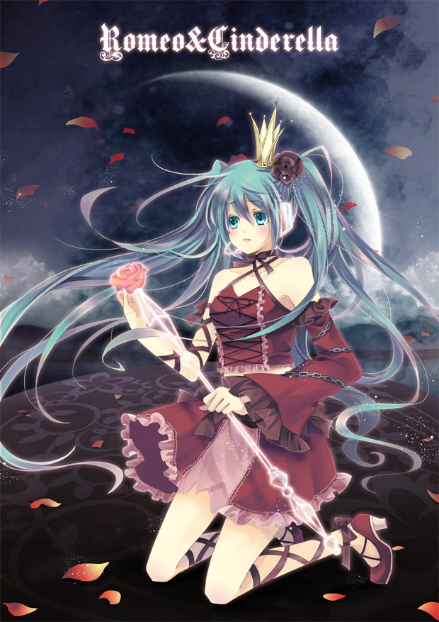 1girl, aqua_eyes, aqua_hair, bad_id, bad_pixiv_id, chain, crescent_moon, crown