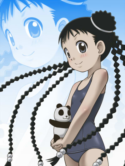 awa, black_hair, child, chinese_text, fullmetal_alchemist, may_chang, panda, school_swimsuit