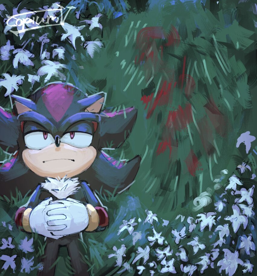 1boy, ^_^, animal_ears, animal_nose, artist_name, black_fur, blood, blood_stain