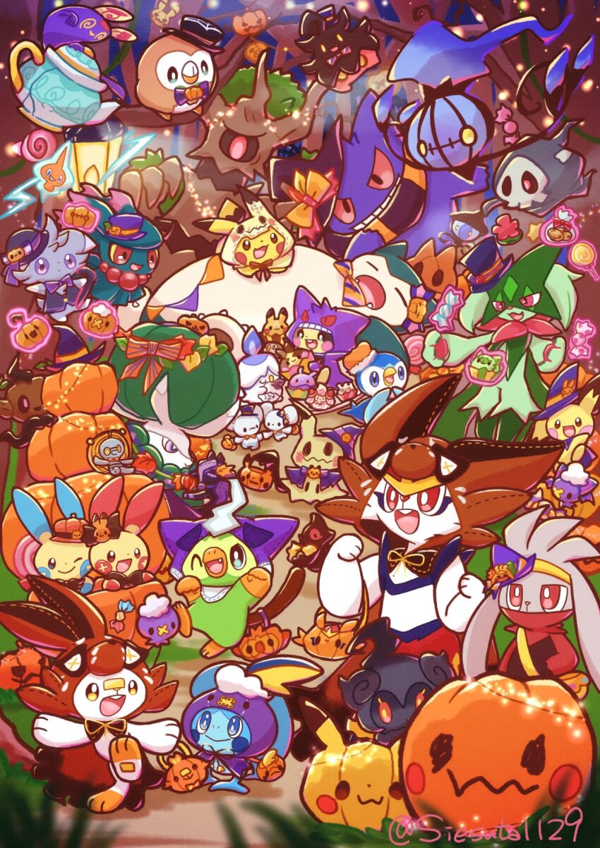 alcremie, bow, bright_pupils, brown_eyes, calyrex, candy, chandelure, cinderace