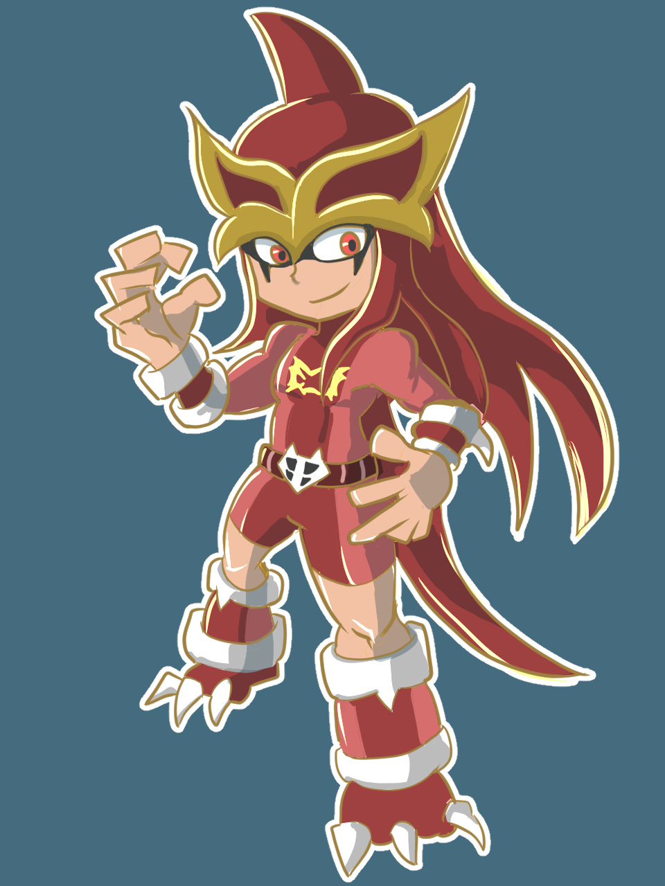 1boy, belt, biceps, blue_eyes, bodysuit, buki_k17_ko, chibi, facial_mark