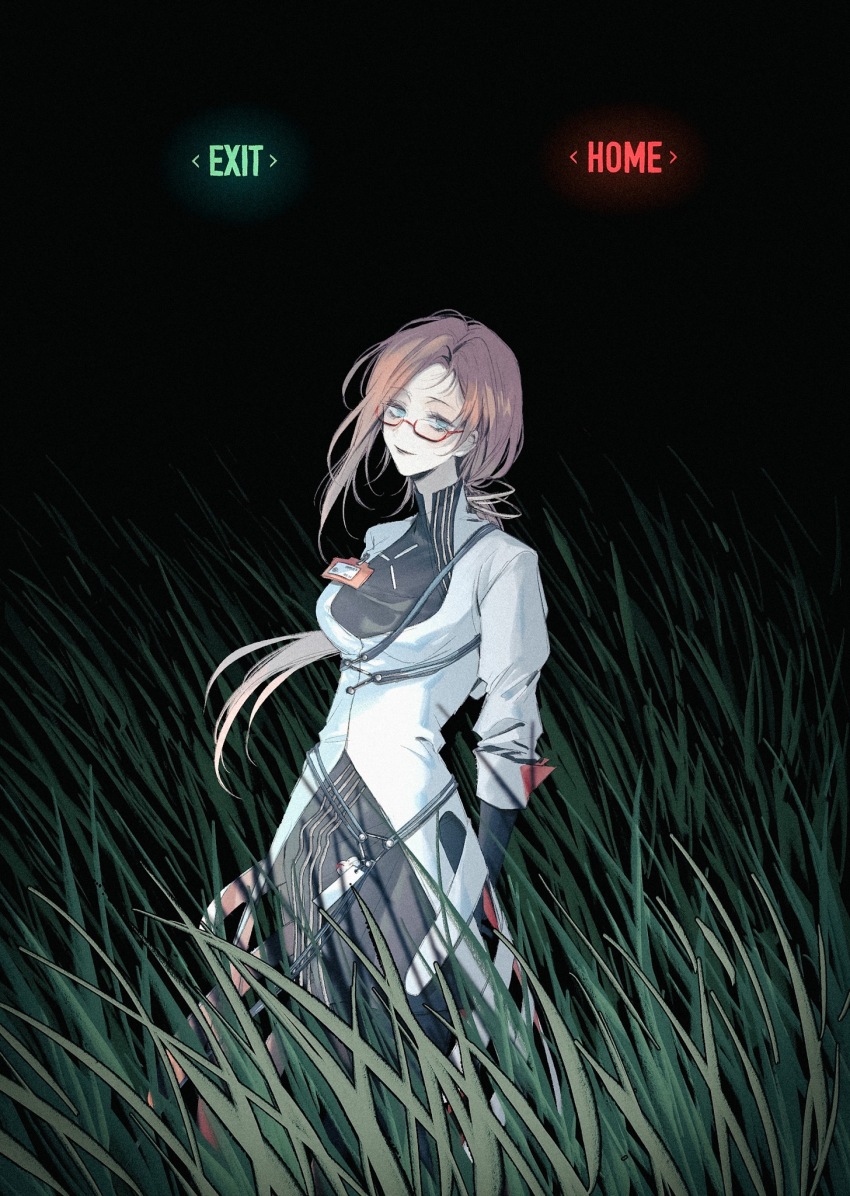 1girl, black_gloves, blue_eyes, brown_hair, chinese_commentary, commentary, glasses, gloves