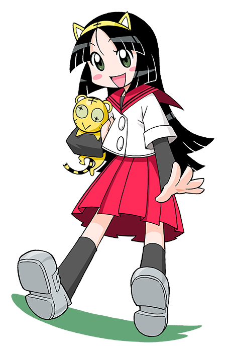 1girl, animal, animal_ear_hairband, animal_ears, anime_coloring, black_hair, black_outline, black_tail