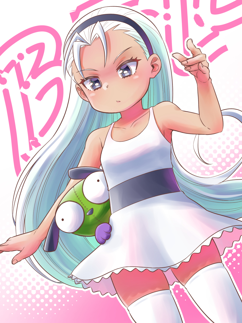 1boy, 1girl, absurdres, bell_(ppgd), black_eyes, black_hairband, commentary, dress