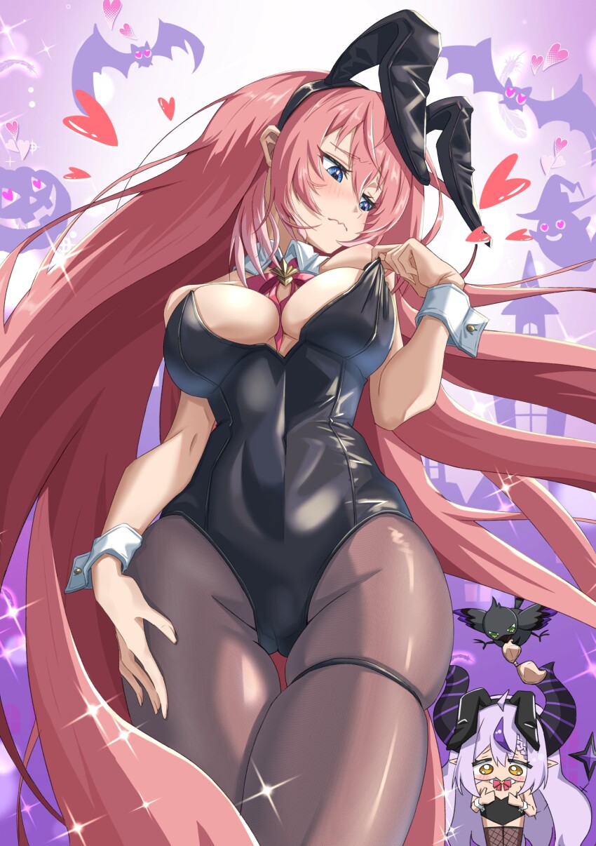 1girl, absurdres, animal_ears, blush, bow, bowtie, breast_envy, breasts