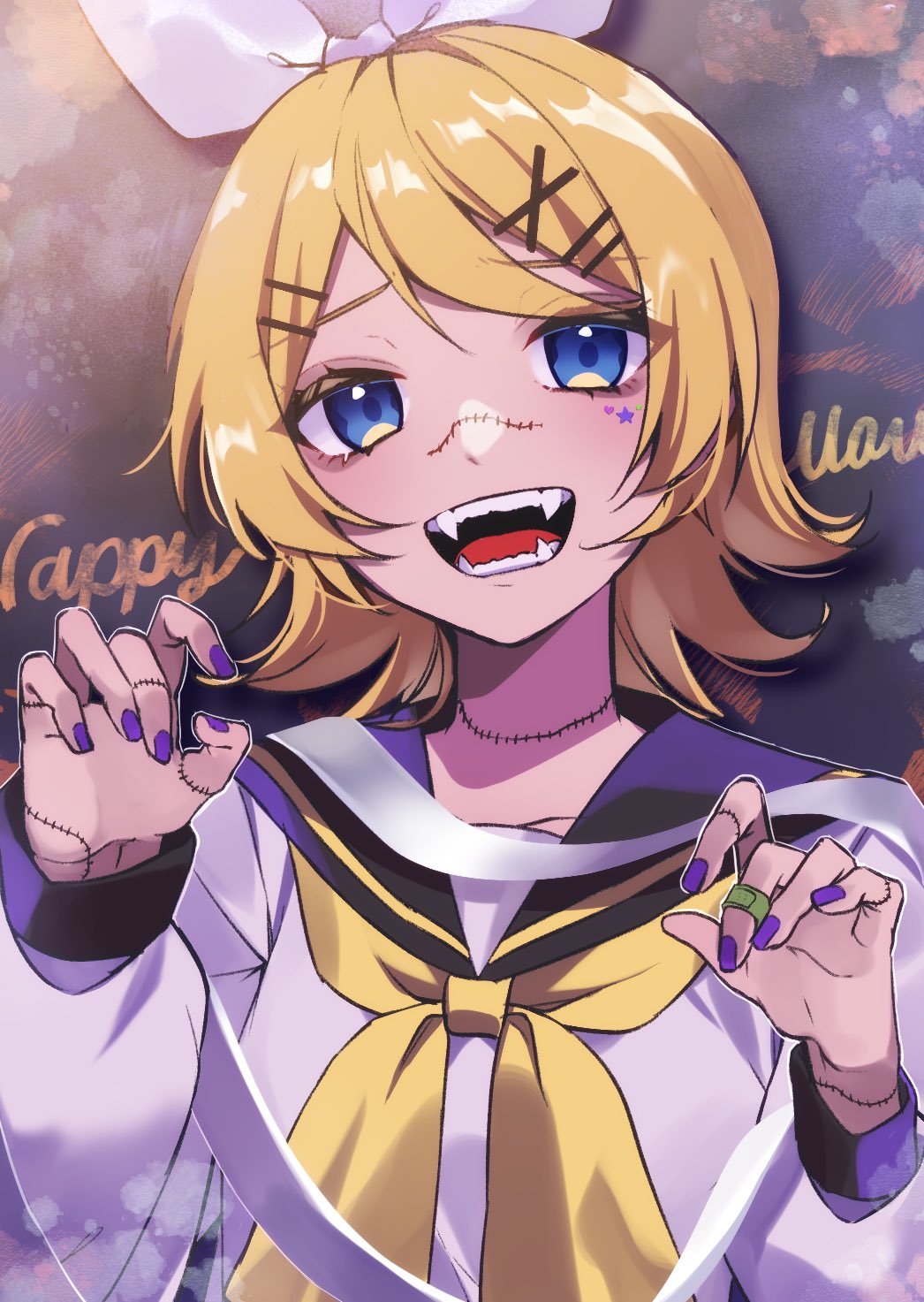 1girl, bandages, bandaid, bandaid_on_finger, bandaid_on_hand, black_sailor_collar, black_wrist_cuffs, blonde_hair