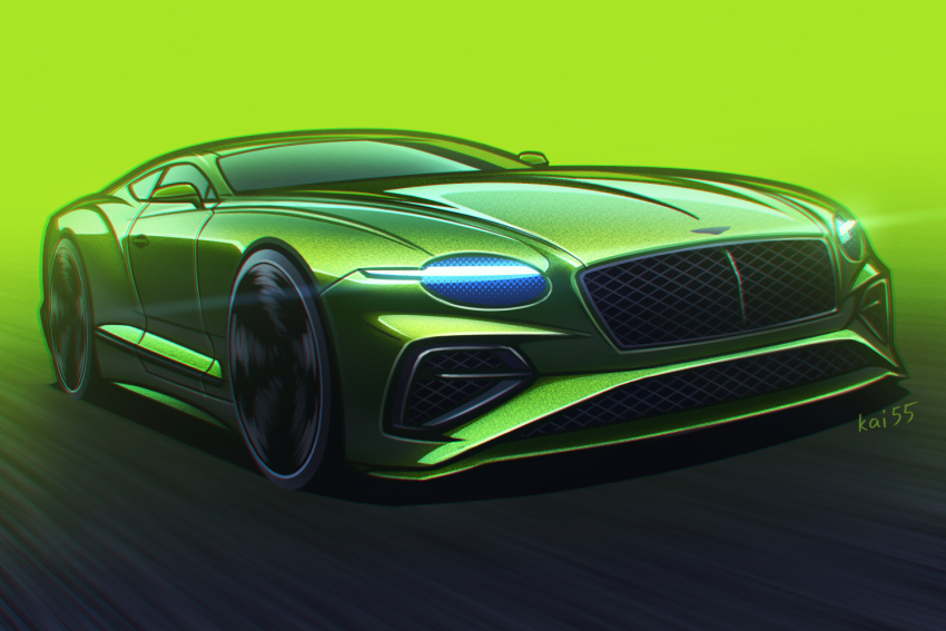 artist_name, bentley, bentley_continental_gt, car, glowing, green_background, green_car, green_theme