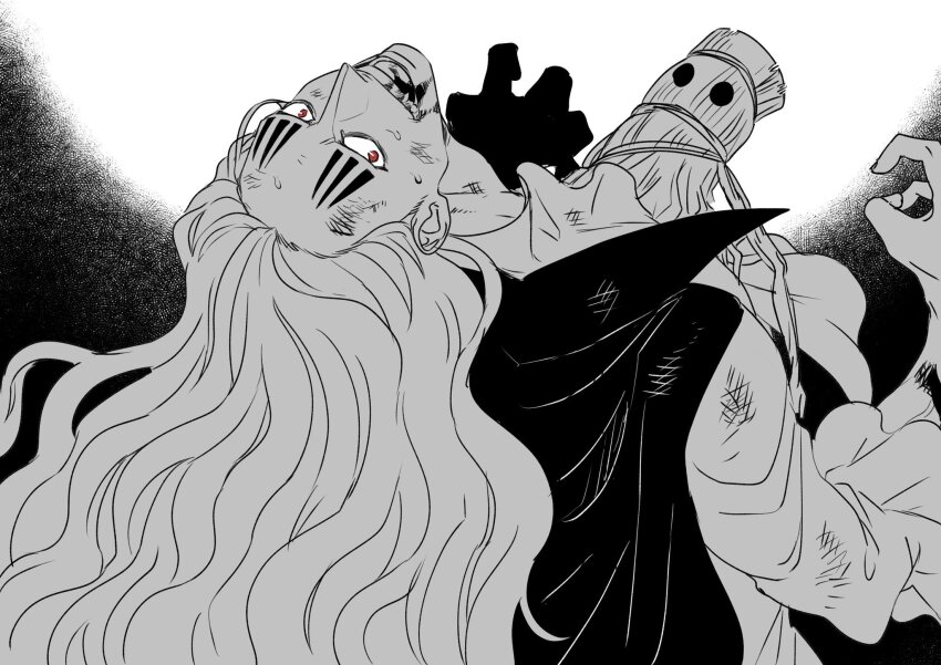 1boy, basil_hawkins, blood, blood_on_face, cape, facial_mark, frilled_shirt, frills