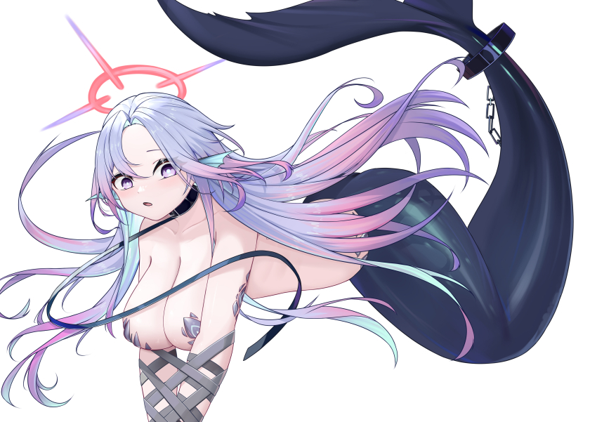 1girl, :o, absurdres, azur_lane, bare_shoulders, black_collar, bound, bound_wrists