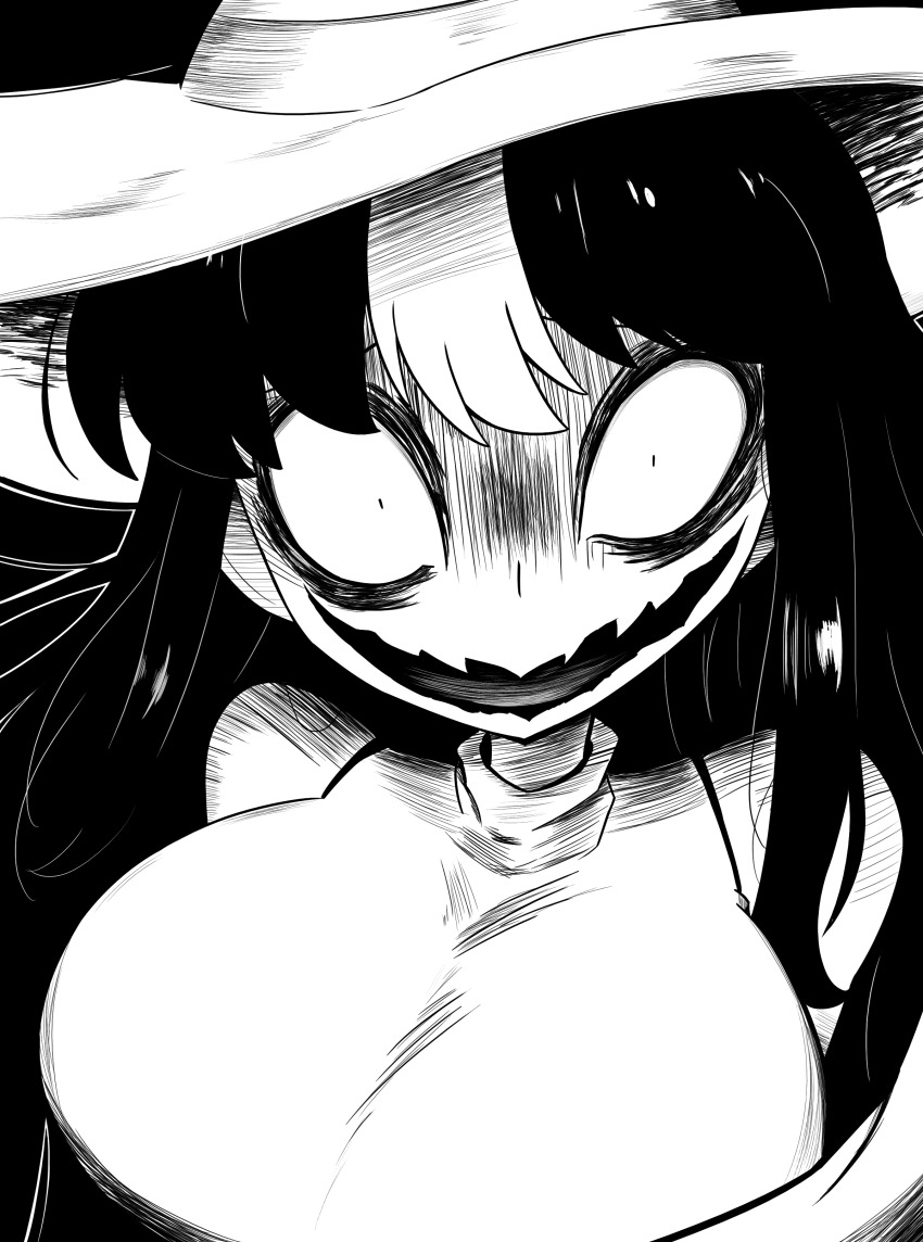 1girl, 2channel, absurdres, bags_under_eyes, bare_shoulders, black_hair, breasts, cosplay