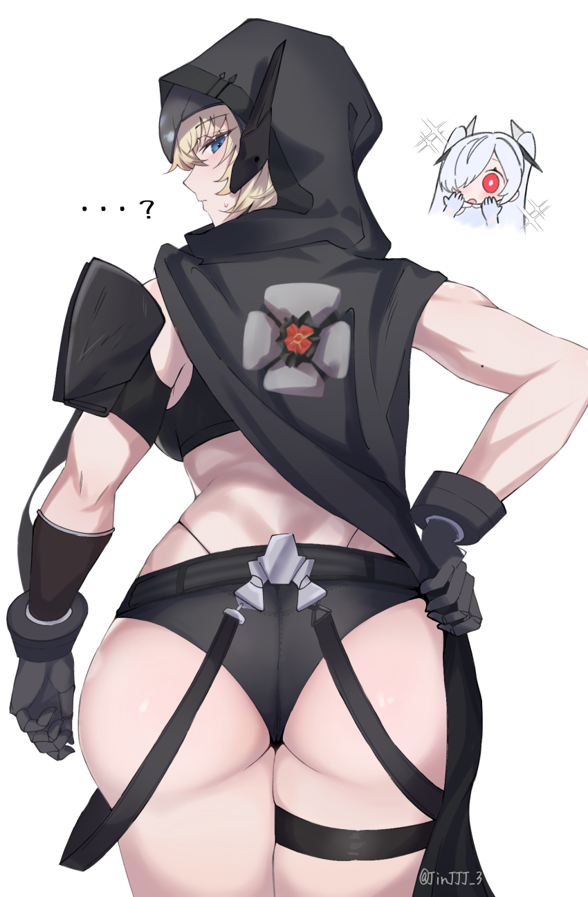 ...?, 1girl, absurdres, arm_warmers, armor, ass, bare_shoulders, belt