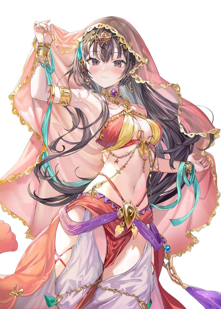 1girl, :3, armpits, blush, bracelet, breasts, brown_eyes, brown_hair