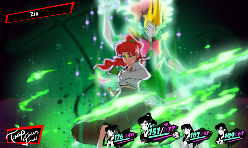 4girls, aino_minako, artist_name, bishoujo_senshi_sailor_moon, brown_hair, crown, facial_mark, fake_screenshot