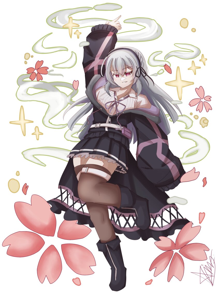 1girl, absurdres, amatsu_marei, arm_at_side, arm_up, artist_name, assault_lily, belt