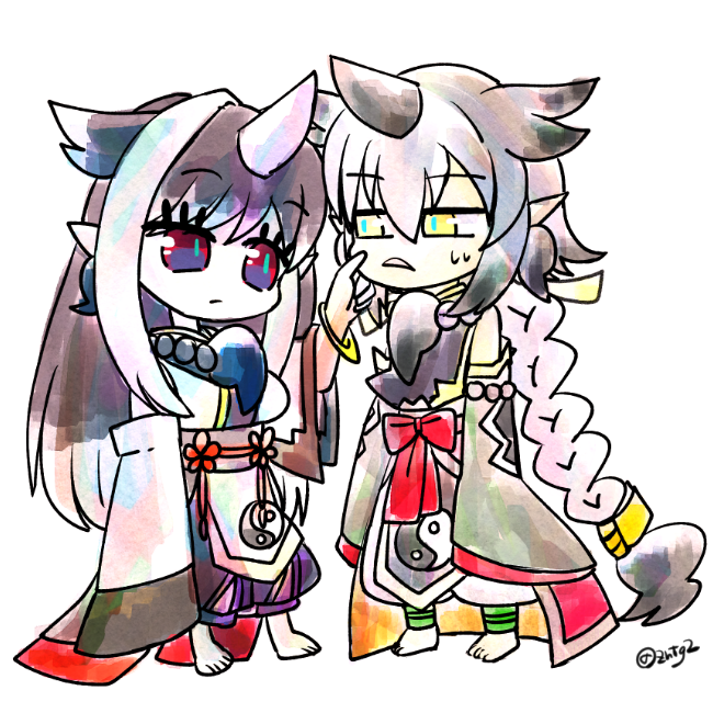 1boy, 1girl, artist_name, artist_request, black_hair, chibi, chinese_clothes, couple