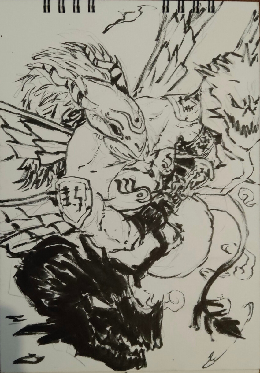 amon_(digimon), armor, digimon, digimon_(creature), goddramon, highres, horns, mask