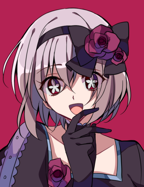 1girl, alternate_color, black_dress, black_gloves, black_hairband, blue_trim, bluestar_iz, claire_elford