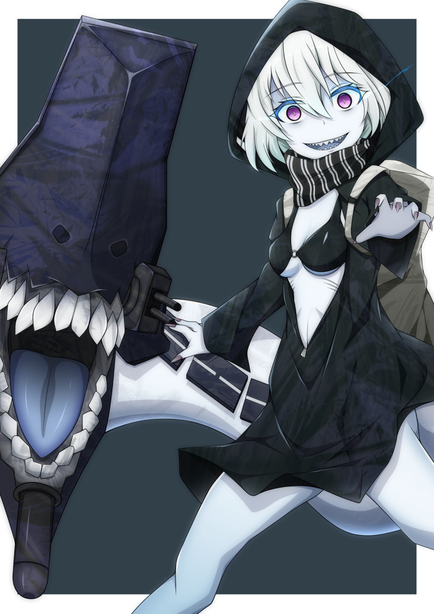 1girl, abyssal_ship, backpack, bag, bell_shireikan, bikini, bikini_top_only, black_bikini