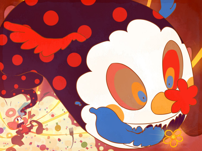 10s, :q, charlotte_(madoka_magica), donut, fangs, food, fork, highres