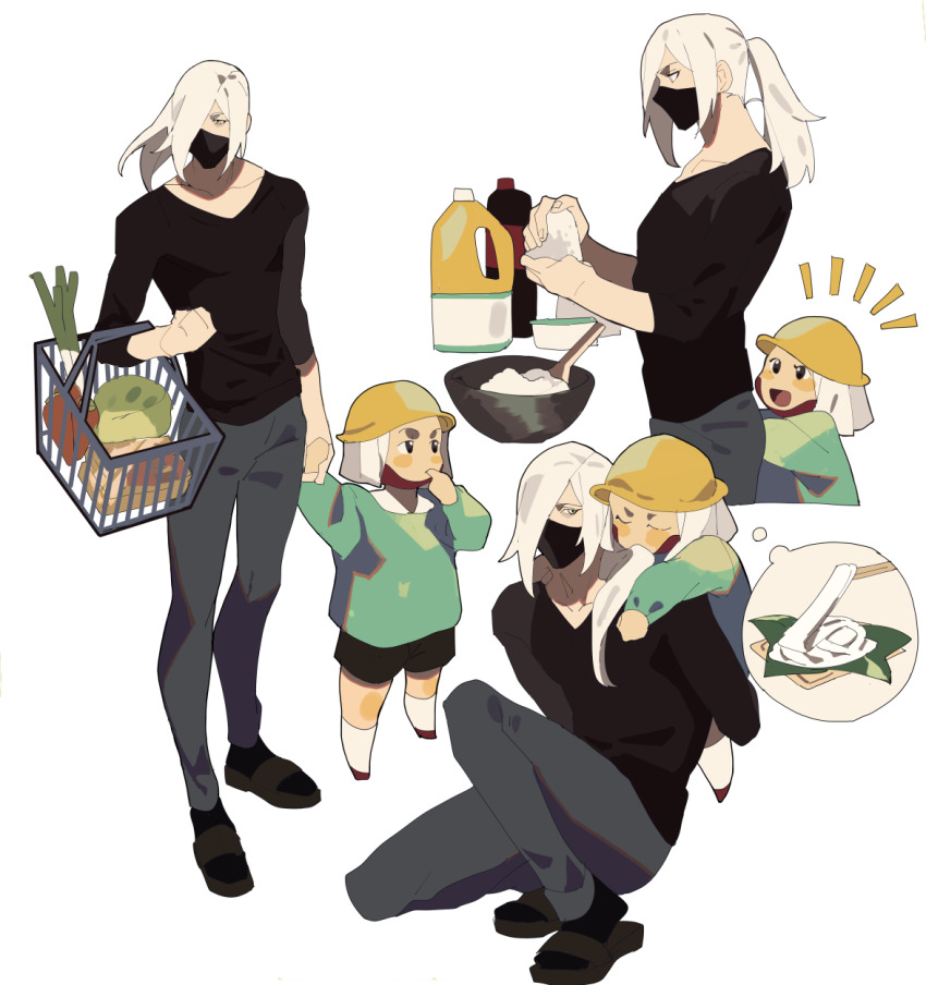 2boys, :d, age_difference, aged_down, akechi_mitsuhide_(sengoku_basara), alternate_universe, black_shirt, black_shorts