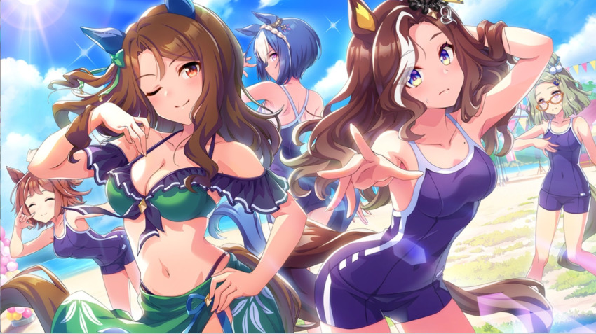 5girls, ahoge, air_messiah_(umamusume), animal_ears, armpits, ass, bad_discord_link, bad_link