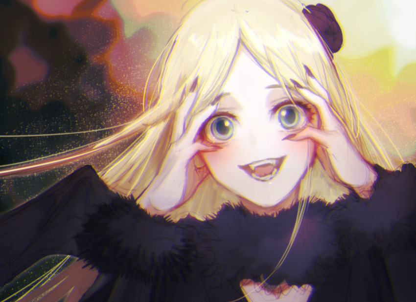 1girl, black_dress, black_eyes, blonde_hair, demon_girl, demon_wings, dress, empty_eyes