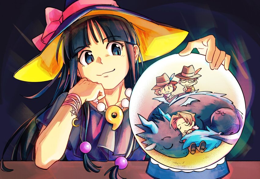 1girl, 3boys, ace_attorney, ace_attorney_investigations, ace_attorney_investigations_2:_prosecutor's_gambit, bead_necklace, beads, black_hair