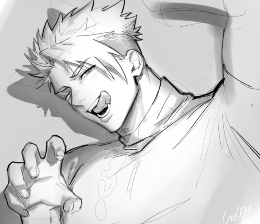 achilles_(fate), animal_ears, cat_ears, fate/grand_order, fate_(series), greyscale, monochrome, muscular