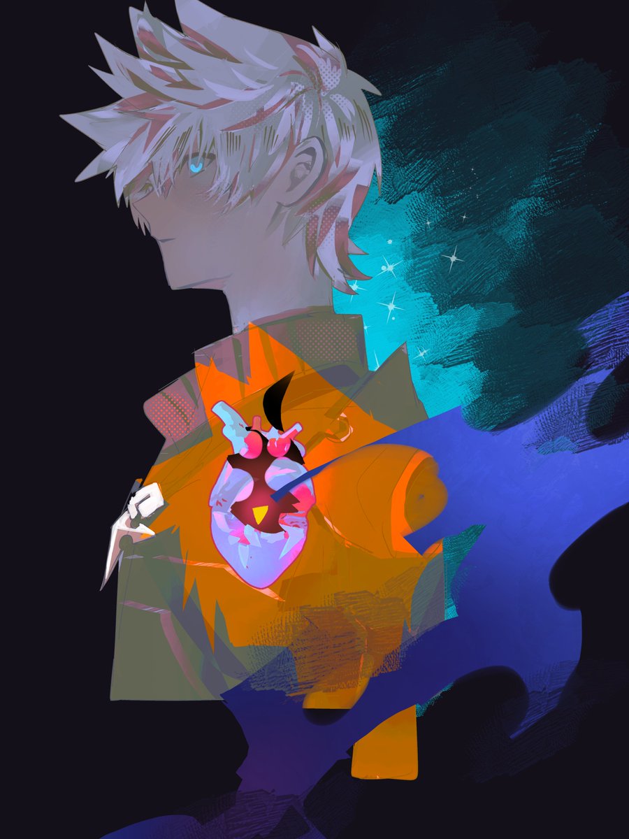 1boy, blonde_hair, blue_eyes, closed_mouth, expressionless, glowing, glowing_eyes, glowing_organ