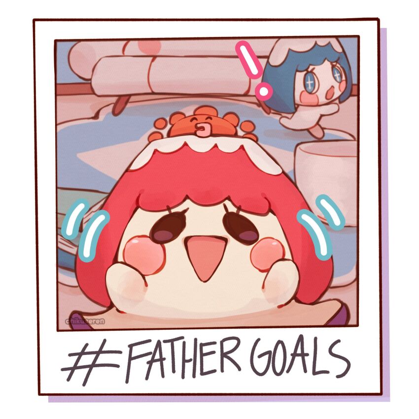 !, 2girls, blue_eyes, blue_hair, chibi, chibi_only, chikuseren, commentary