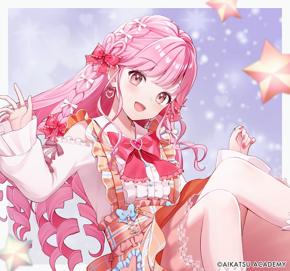 1girl, :d, aikatsu!_(series), aikatsu_academy!, bare_shoulders, blurry, blurry_background, border