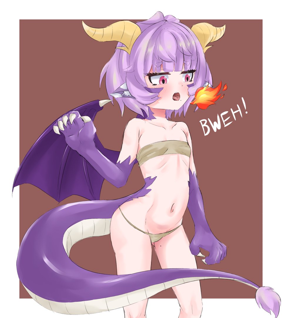 1girl, animal_ears, blush, breath_weapon, breathing_fire, claws, cow_ears, dragon_girl