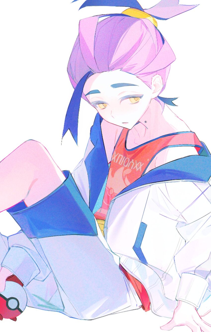 1boy, gloves, hashtag-only_commentary, highres, holding, holding_poke_ball, jacket, kieran_(pokemon)