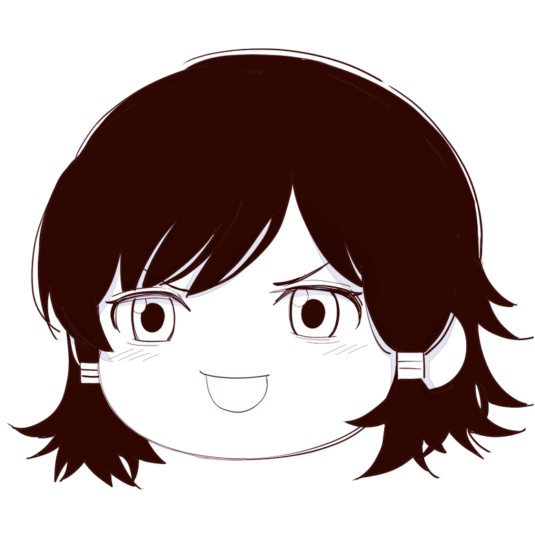 1girl, :d, chainsaw_man, chibi, deer60868637, greyscale, low-tied_sidelocks, mifune_fumiko