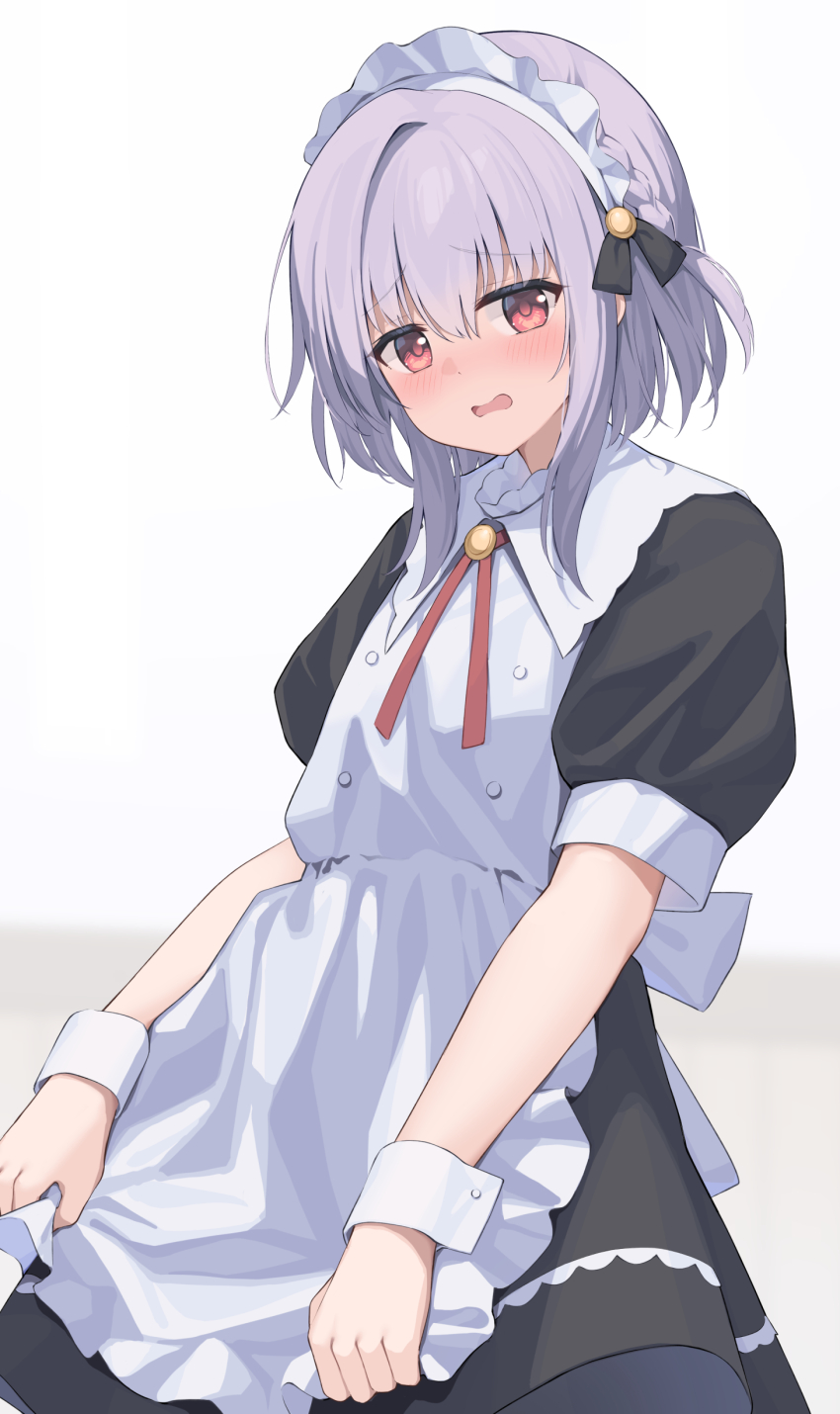 1boy, absurdres, alternate_costume, alternate_hairstyle, apron, asuka_minato, black_bow, black_skirt