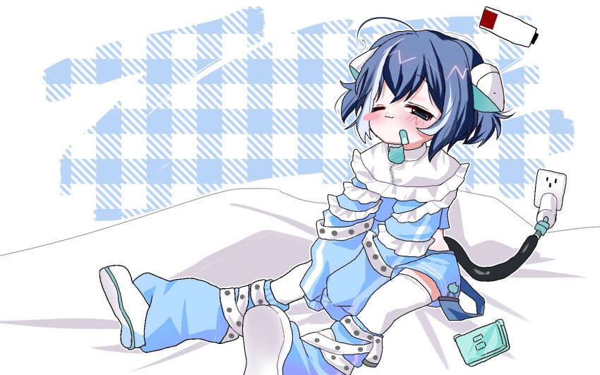 1boy, 2000s_(style), animal_ears, bandaid, bandaid_on_face, cat_ears, handheld_game_console, highres