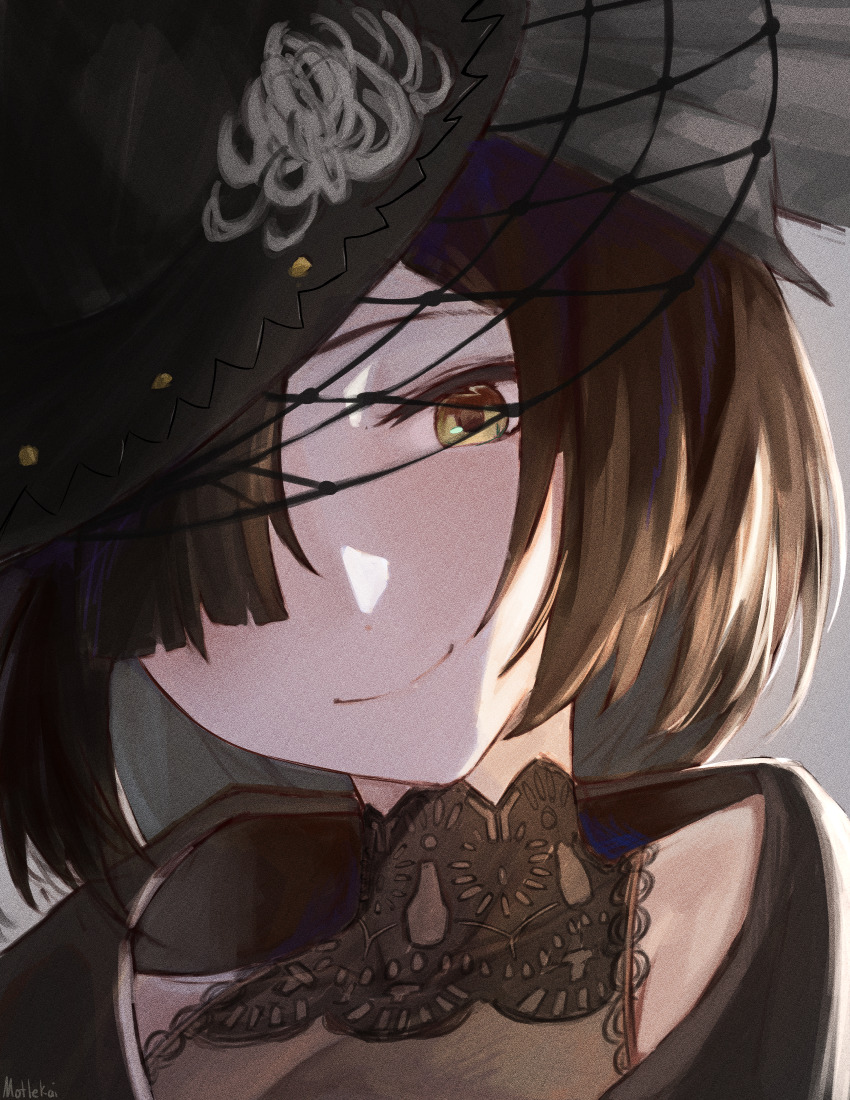 1girl, absurdres, black_hair, black_hat, black_jacket, black_shirt, bob_cut, chrysanthemum