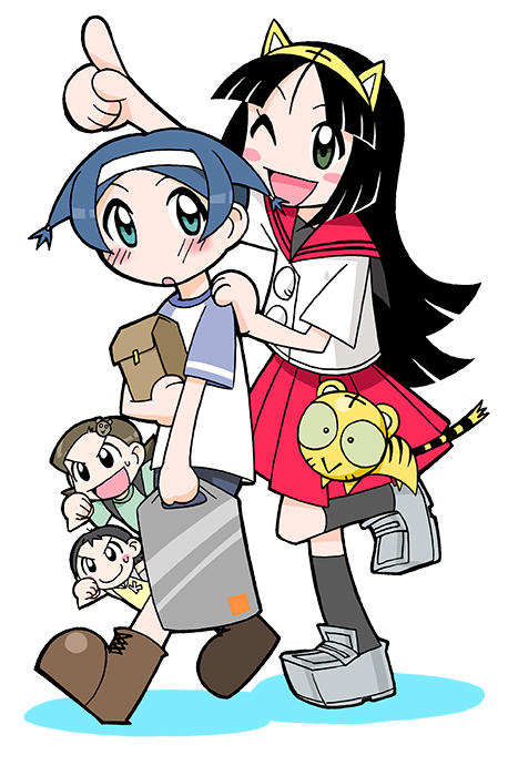 4girls, :>, alternate_costume, animal_ear_hairband, animal_ears, animal_hair_ornament, ankle_boots, aqua_eyes