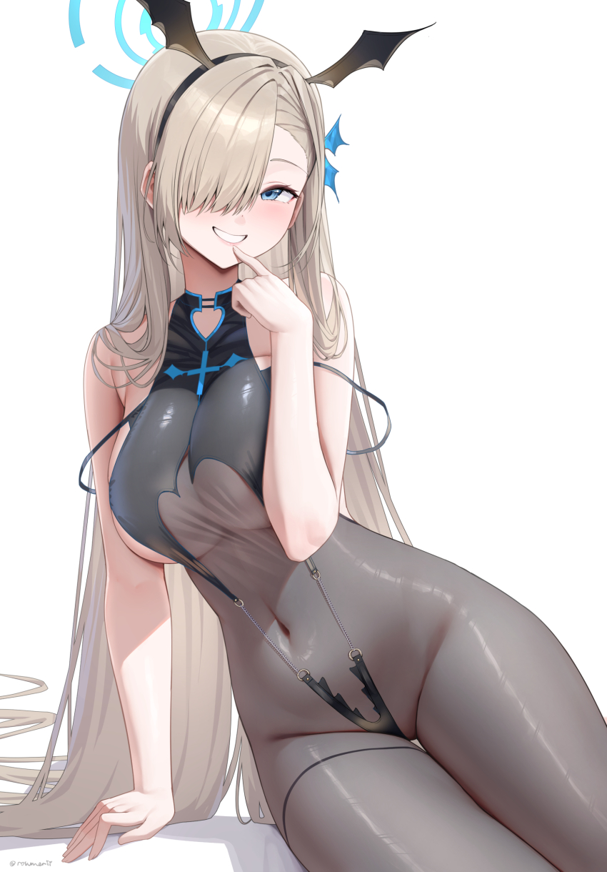 1girl, absurdres, alternate_costume, arm_support, artist_name, asuna_(blue_archive), blue_archive, blue_eyes