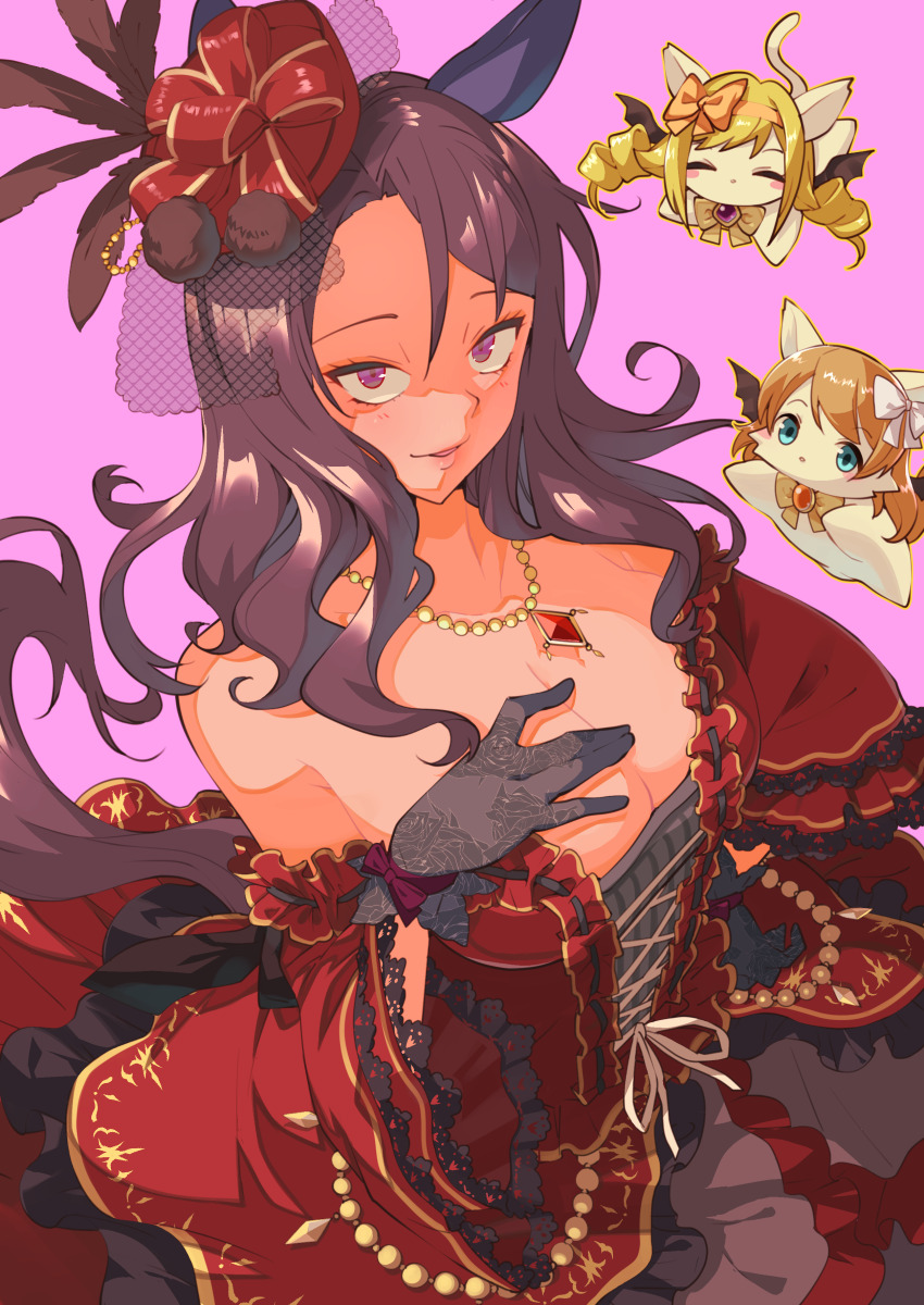 1girl, absurdres, animal_ears, blush, breasts, brown_hair, cleavage, collarbone