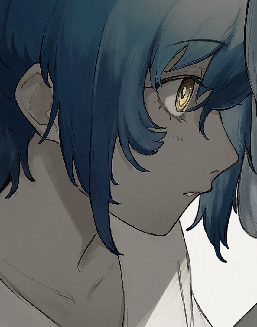1boy, blue_hair, blush, close-up, dark-skinned_male, dark_blue_hair, dark_skin, eyelashes