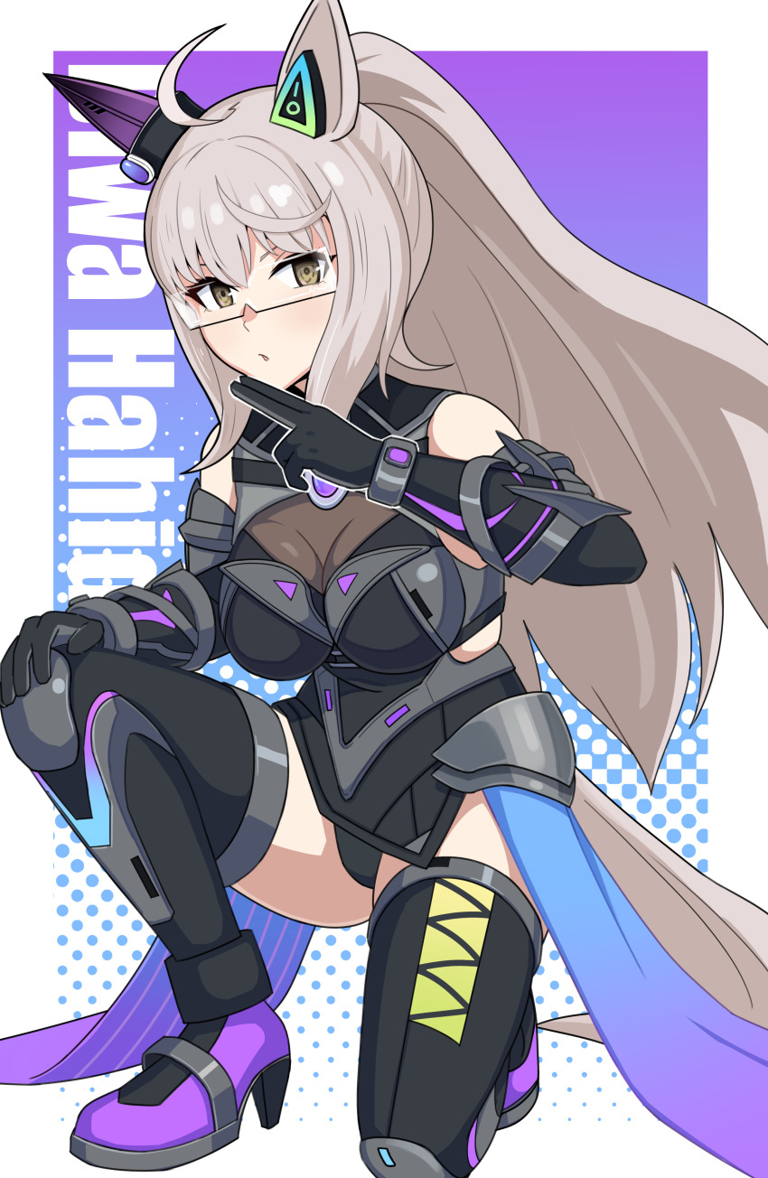 1girl, absurdres, ahoge, animal_ears, armor, bare_shoulders, biwa_hayahide_(engineered_victory)_(umamusume), biwa_hayahide_(umamusume)