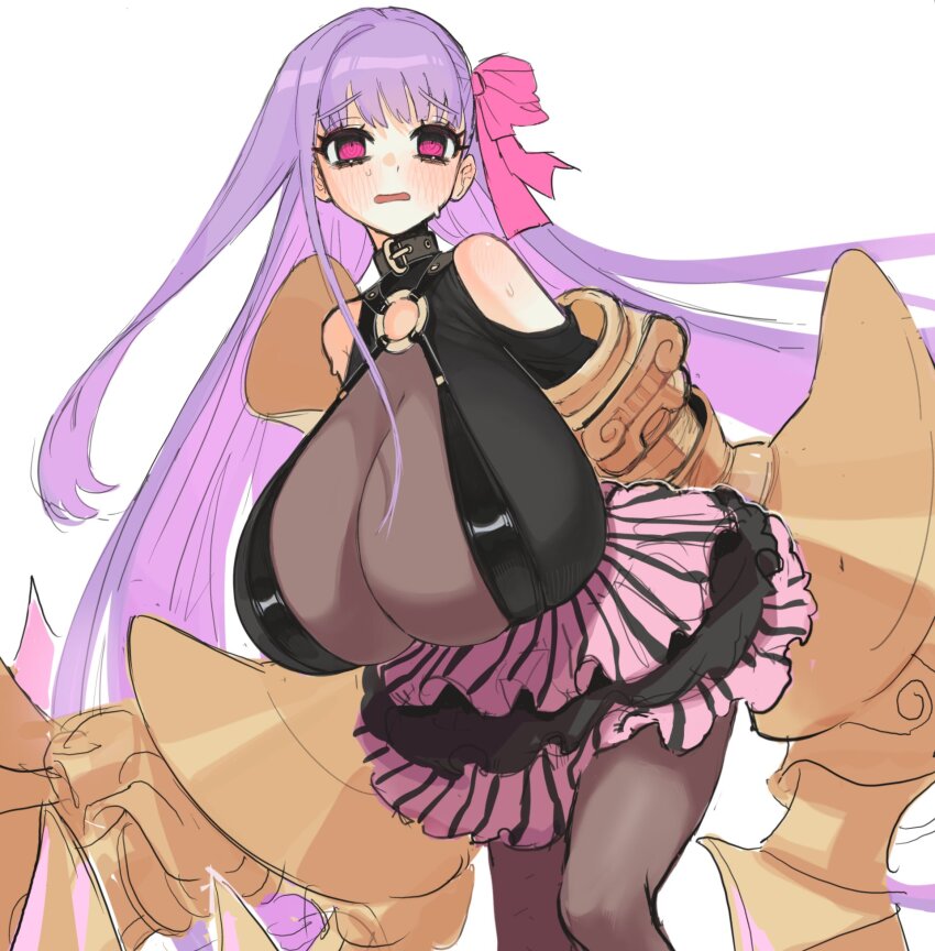 1girl, belt_collar, bow, breasts, character_request, cleavage, clothing_cutout, collar