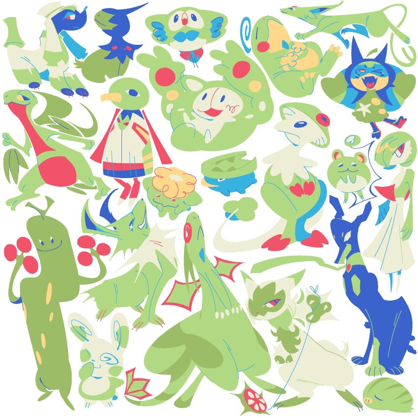 :3, @_@, alternate_color, arm_up, arms_up, black_skin, blue_skin, breloom
