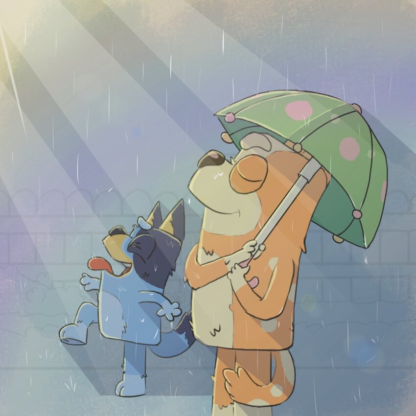 2girls, ashy_ness, bluey, bluey_heeler, chilli_heeler, full_body, furry, goku_and_vegeta_in_the_rain_(meme)