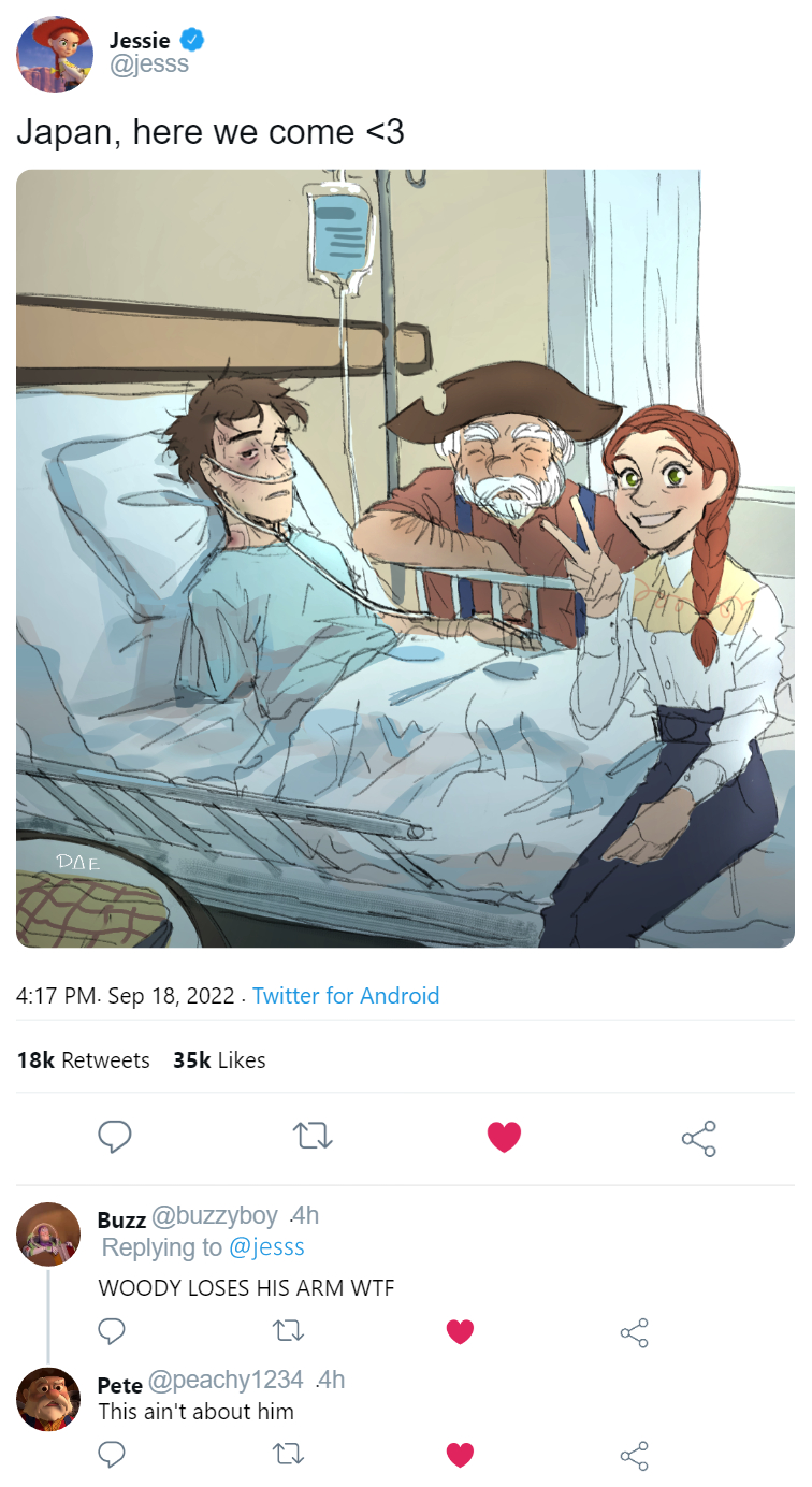 1girl, 2boys, amputee, arm_hair, bed, braid, brown_hair, bruise