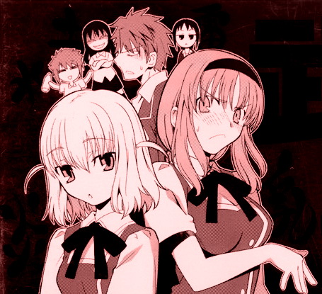 angry, chibi, d-frag!, closed_eyes, frown, hairband, haruno_tomoya, karasuyama_chitose