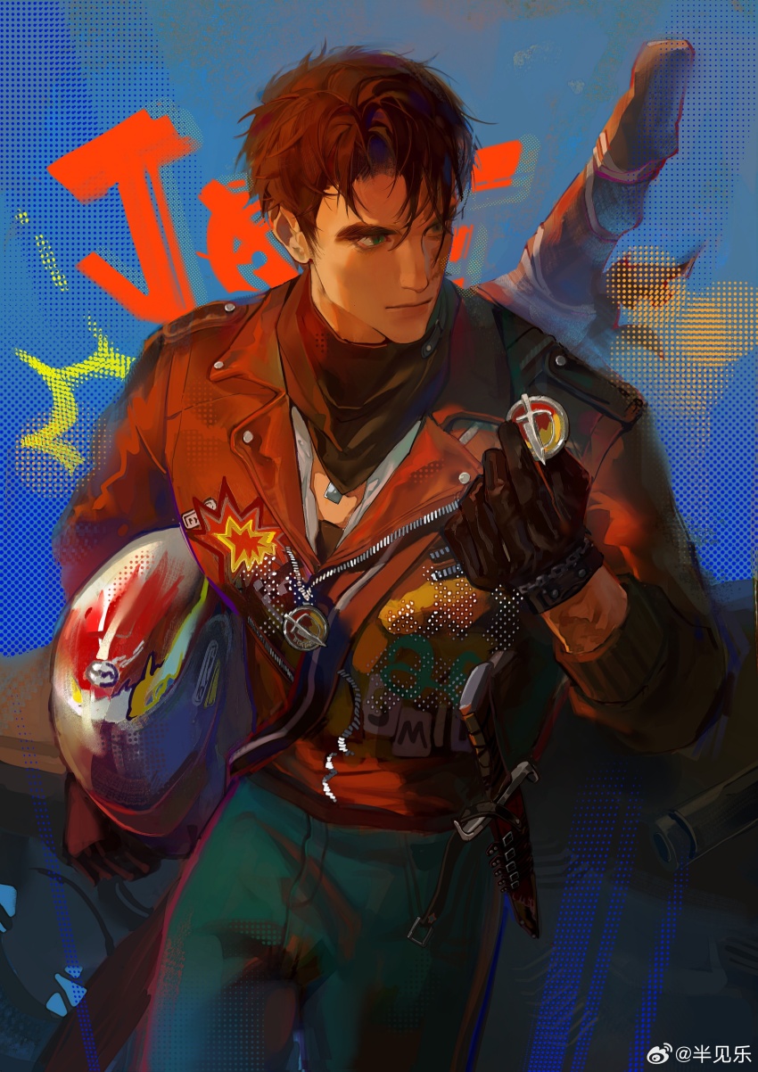 1boy, absurdres, badge, banjianle, black_gloves, black_hair, black_jacket, black_neckerchief